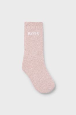 Kids' regular-length socks with contrast logo, Dark pink