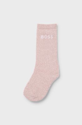 Kids' regular-length socks with contrast logo, Dark pink