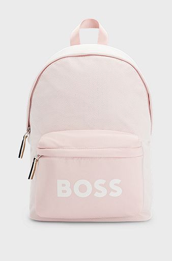 Kids' logo backpack in canvas and mesh, Dark pink