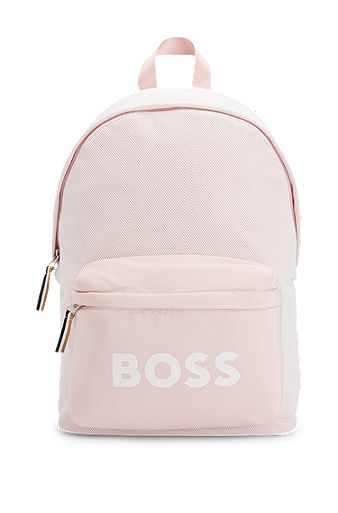 Kids' logo backpack in canvas and mesh, Dark pink