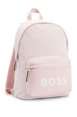 Kids' logo backpack in canvas and mesh, Dark pink