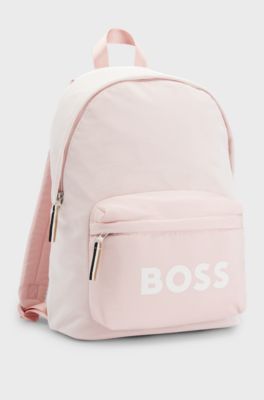 Kids' logo backpack in canvas and mesh, Dark pink
