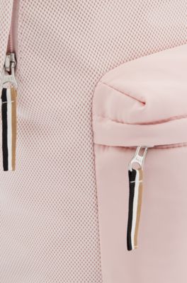 Kids' logo backpack in canvas and mesh, Dark pink