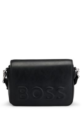 Kids' shoulder bag in coated fabric with debossed logo, Black