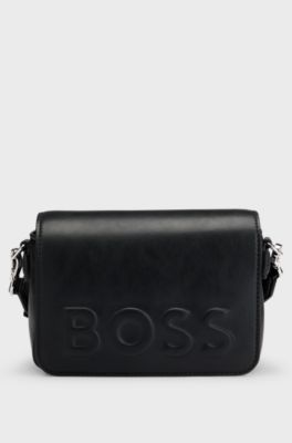 Kids' shoulder bag in coated fabric with debossed logo, Black