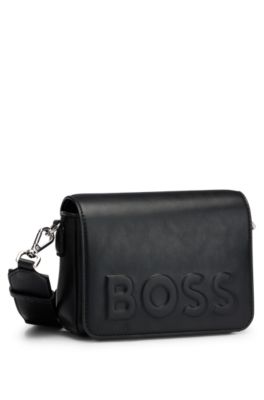 Kids' shoulder bag in coated fabric with debossed logo, Black