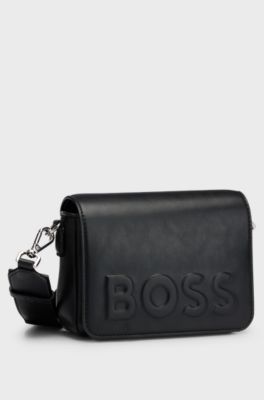 Kids' shoulder bag in coated fabric with debossed logo, Black