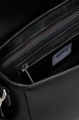 Kids' shoulder bag in coated fabric with debossed logo, Black