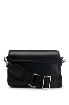 Kids' shoulder bag in coated fabric with debossed logo, Black