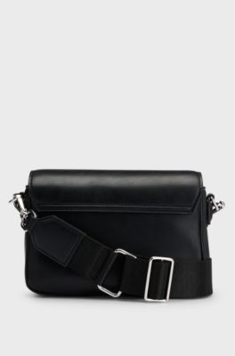 Kids' shoulder bag in coated fabric with debossed logo, Black