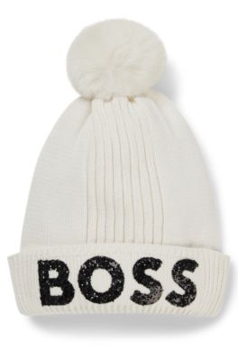 BOSS Kids beanie hat in knitted cotton with glitter logo