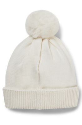 Kids' beanie hat in knitted cotton with glitter logo, White