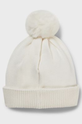 Kids' beanie hat in knitted cotton with glitter logo, Natural