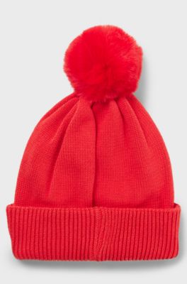 Kids' beanie hat in knitted cotton with glitter logo, Red