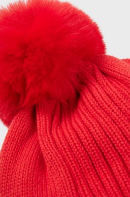 Kids' beanie hat in knitted cotton with glitter logo, Red