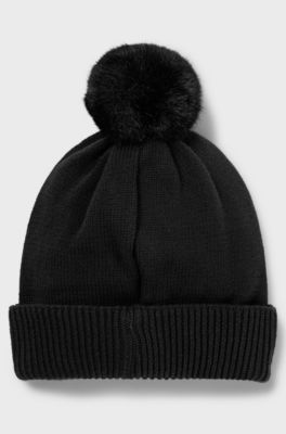 Kids' beanie hat in knitted cotton with glitter logo, Black