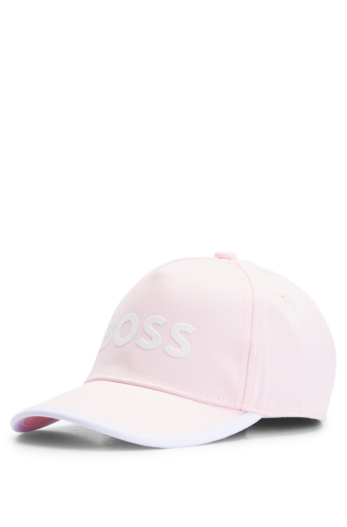Kids' cap in cotton twill with contrast logo, Dark pink