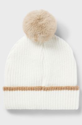 Kids' beanie hat with metallic-effect logo, White