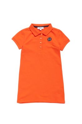 Vestito da bambina con collo a polo in piqu&eacute; di cotone elasticizzato, Arancione