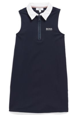 Kids' sleeveless tennis dress with contrast sateen collar, Dark Blue