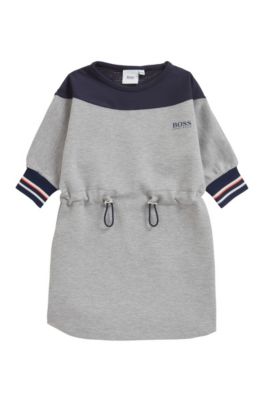 Vestito da bambina in tessuto elasticizzato con carr&eacute; in rete, Grigio chiaro