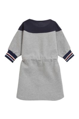 Vestito da bambina in tessuto elasticizzato con carr&eacute; in rete, Grigio chiaro