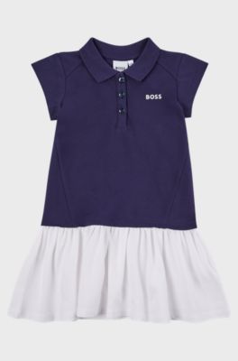 Kids' polo dress in stretch cotton with logo print, Dark Blue