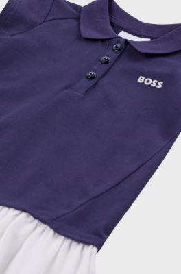 Kids' polo dress in stretch cotton with logo print, Dark Blue