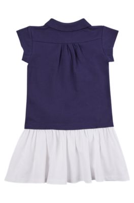 Kids' polo dress in stretch cotton with logo print, Dark Blue