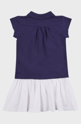 Kids' polo dress in stretch cotton with logo print, Dark Blue