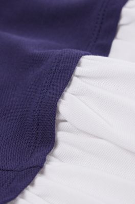 Kids' polo dress in stretch cotton with logo print, Dark Blue