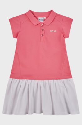 Kids' polo dress in stretch cotton with logo print, Pink