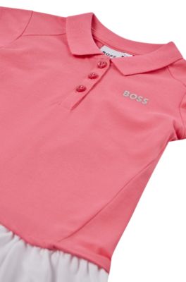 Kids' polo dress in stretch cotton with logo print, Pink