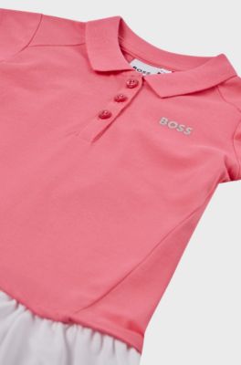 Kids' polo dress in stretch cotton with logo print, Pink