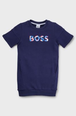 Kids' T-shirt dress in French terry with 3D logo, Dark Blue