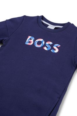 Kids' T-shirt dress in French terry with 3D logo, Dark Blue