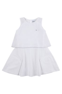 Kids' sleeveless dress with printed logo, White