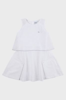 Kids' sleeveless dress with printed logo, White