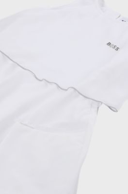 &Auml;rmelloses Kids-Kleid mit Logo-Print, Wei&szlig;