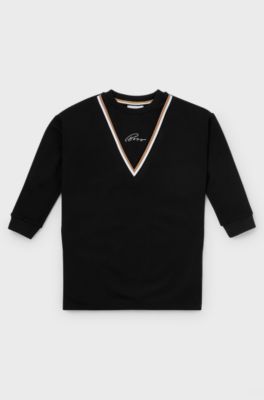 Kids' sweater dress with signature stripe and logo, Black