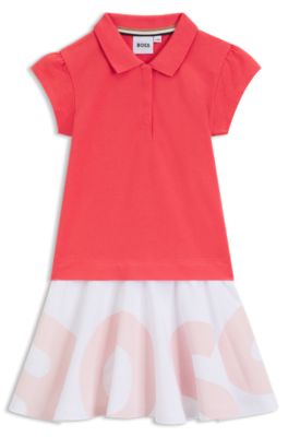 Kids' two-in-one polo dress with logo print, Light Red