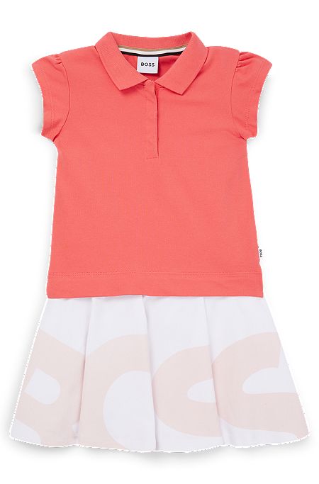 Kids' two-in-one polo dress with logo print, Light Red