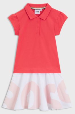 Kids' two-in-one polo dress with logo print, Light Red