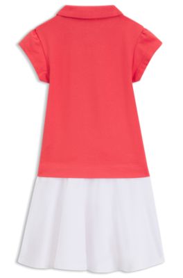 Kids' two-in-one polo dress with logo print, Light Red