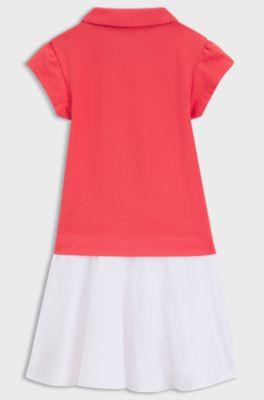 Kids' two-in-one polo dress with logo print, Light Red