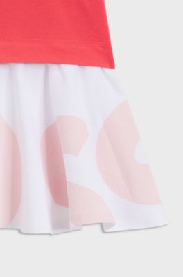 Kids' two-in-one polo dress with logo print, Light Red