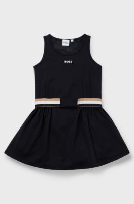 Kids' sleeveless dress with signature stripe and logo, Black