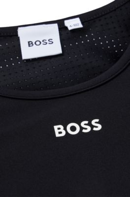 キッズ ノースリーブドレス シグネチャーストライプ＆ロゴ, ブラック