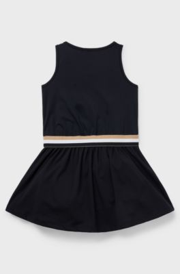 Kids' sleeveless dress with signature stripe and logo, Black