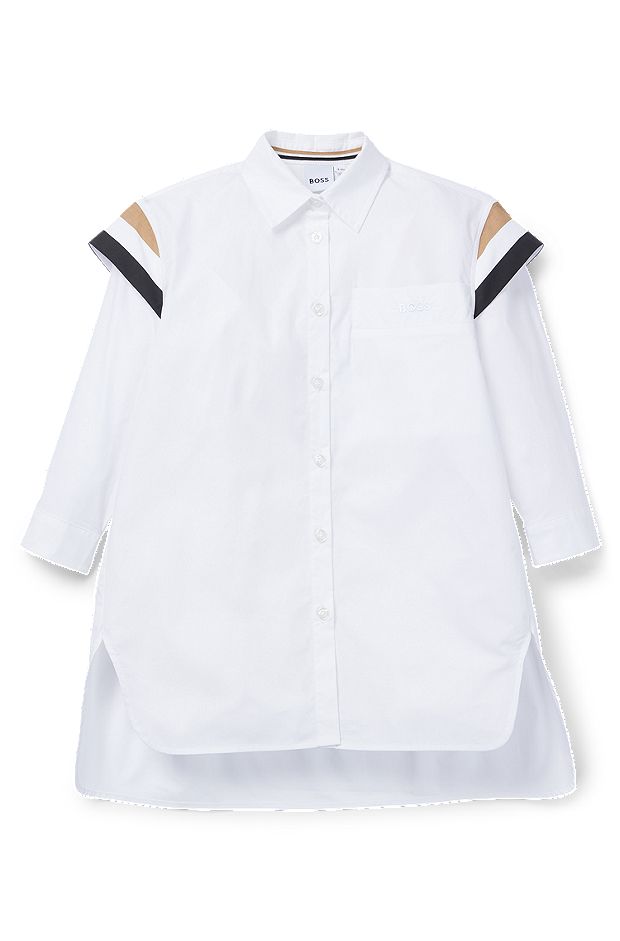 Kids' shirt dress with signature stripes, White